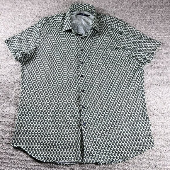 Stone Rose Tree Pattern Button Up Short Sleeve Shirt Yellow Blue Men's Size 3XL - Picture 1 of 7